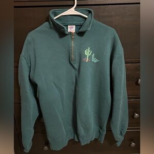 Jerzees Teal Zip-Up Sweater with Cactus Design